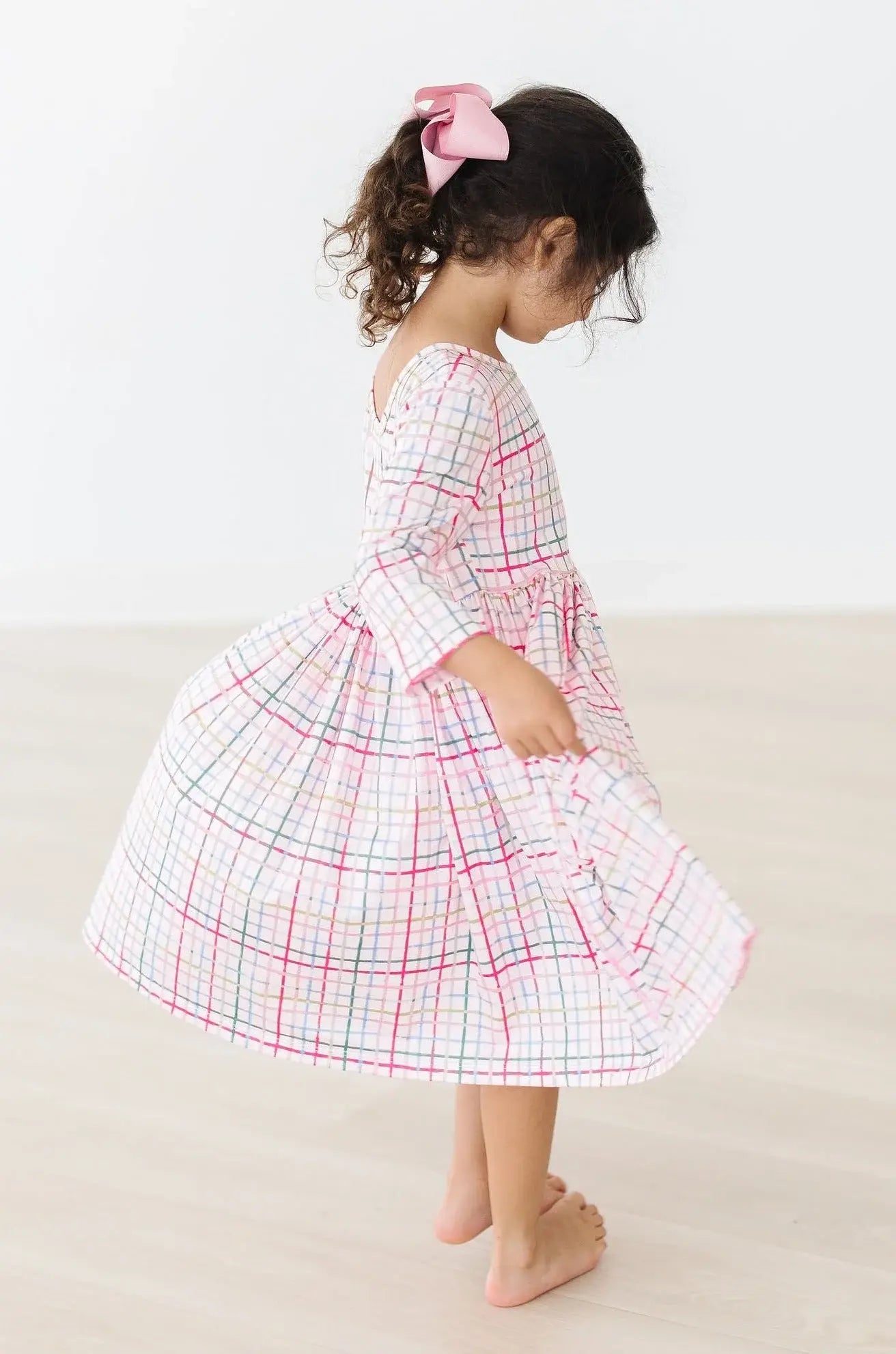 Pink Plaid 3/4 Sleeve Pocket Twirl Dress - Mila & Rose ® - Flyclothing LLC