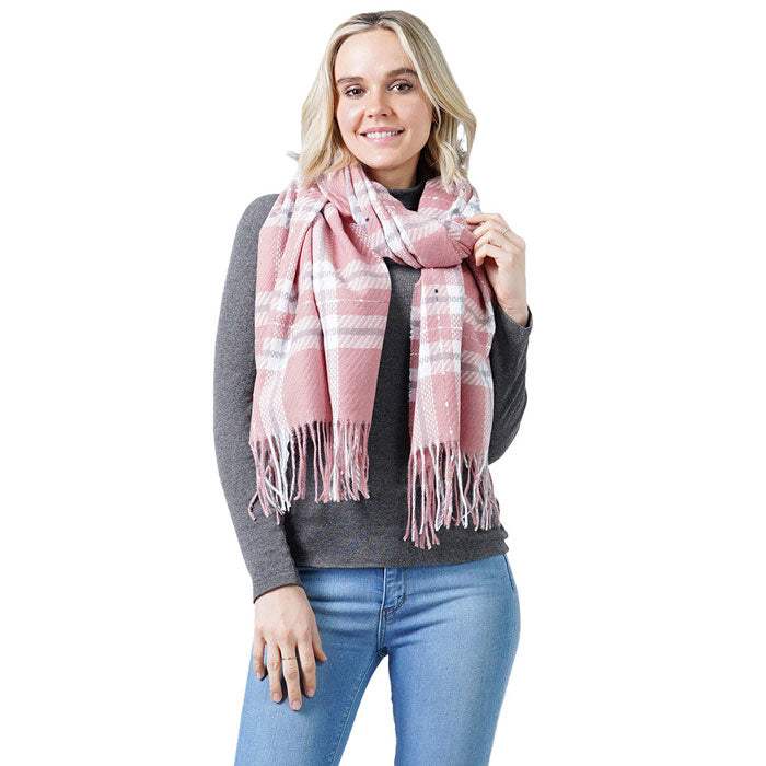 Plaid Check Oblong Scarf With Tassel - Madeline Love - Flyclothing LLC