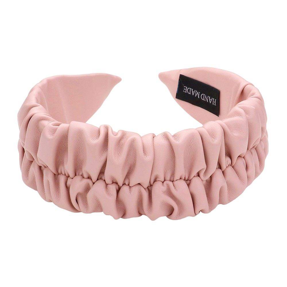 Pleated Solid Faux Leather Headband - Madeline Love - Flyclothing LLC