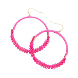 Raffia Faceted Bead Wrapped Open Metal Circle Earrings - Madeline Love - Flyclothing LLC