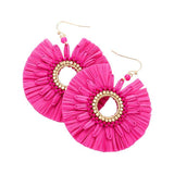 Raffia Trimmed Open Circle Dangle Earrings - Madeline Love - Flyclothing LLC