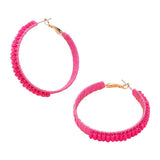 Rectangle Bead Trimmed Raffia Wrapped Hoop Earrings - Madeline Love - Flyclothing LLC