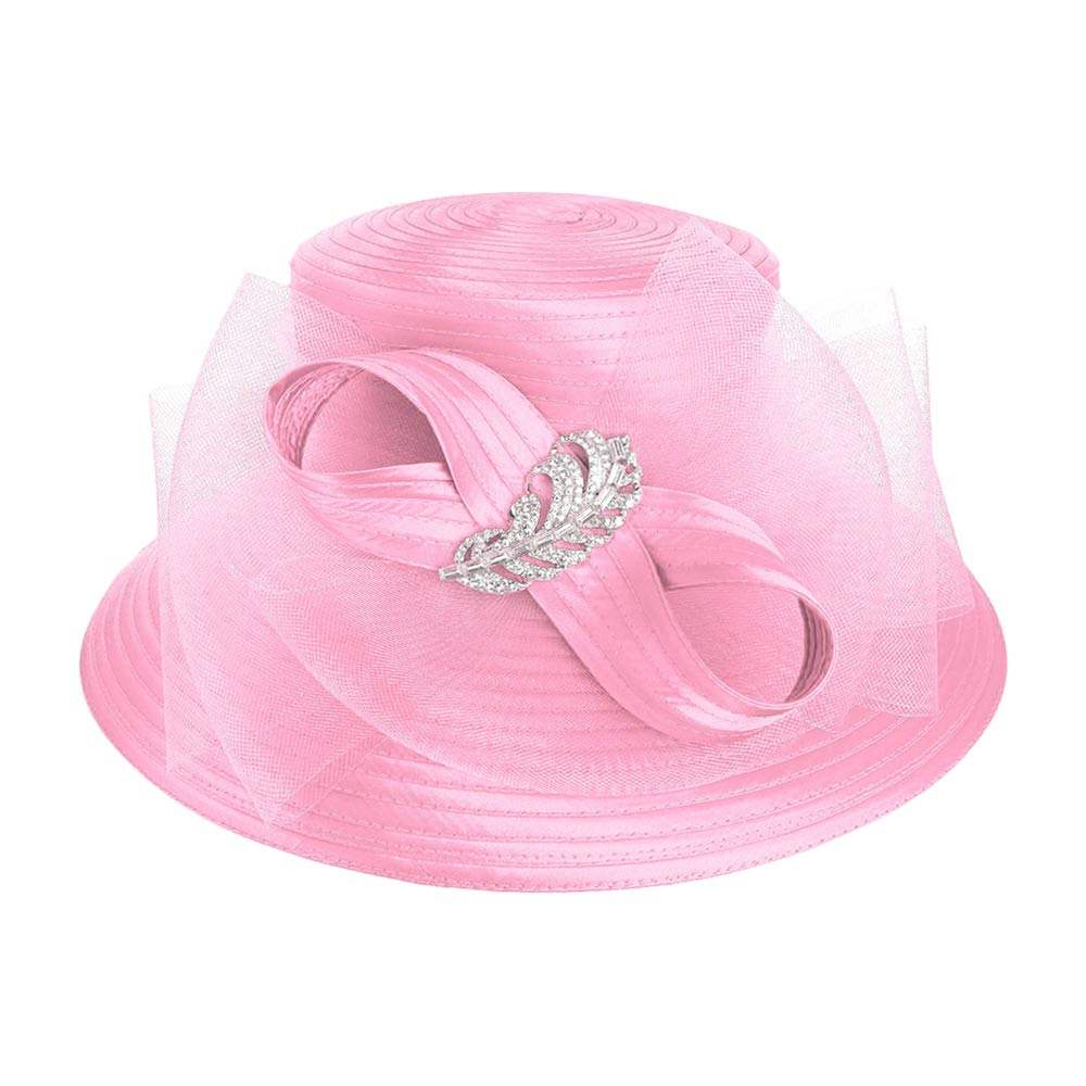Rhinestone Embellished Feather Accented Mesh Bow Dressy Hat - Madeline Love - Flyclothing LLC