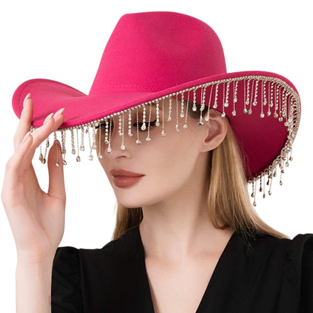 Rhinestone Stone Paved Fringe Around Cowboy Western Hat - Madeline Love - Flyclothing LLC