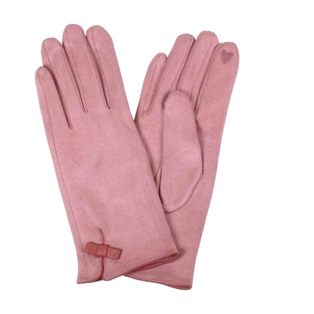 Ribbon Pointed Faux Suede Touch Smart Gloves - Madeline Love - Flyclothing LLC