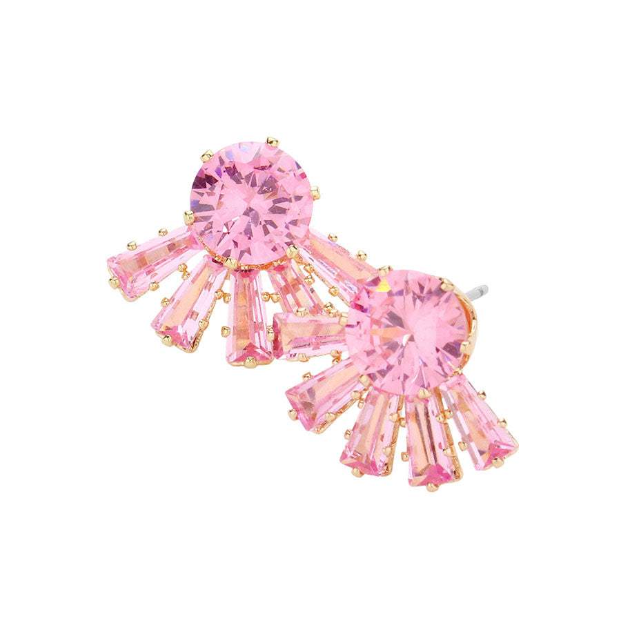 Round Stone Accented Stud Evening Earrings - Madeline Love - Flyclothing LLC
