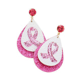 Round Stone Bling Pink Ribbon Accented Teardrop Earrings - Madeline Love - Flyclothing LLC