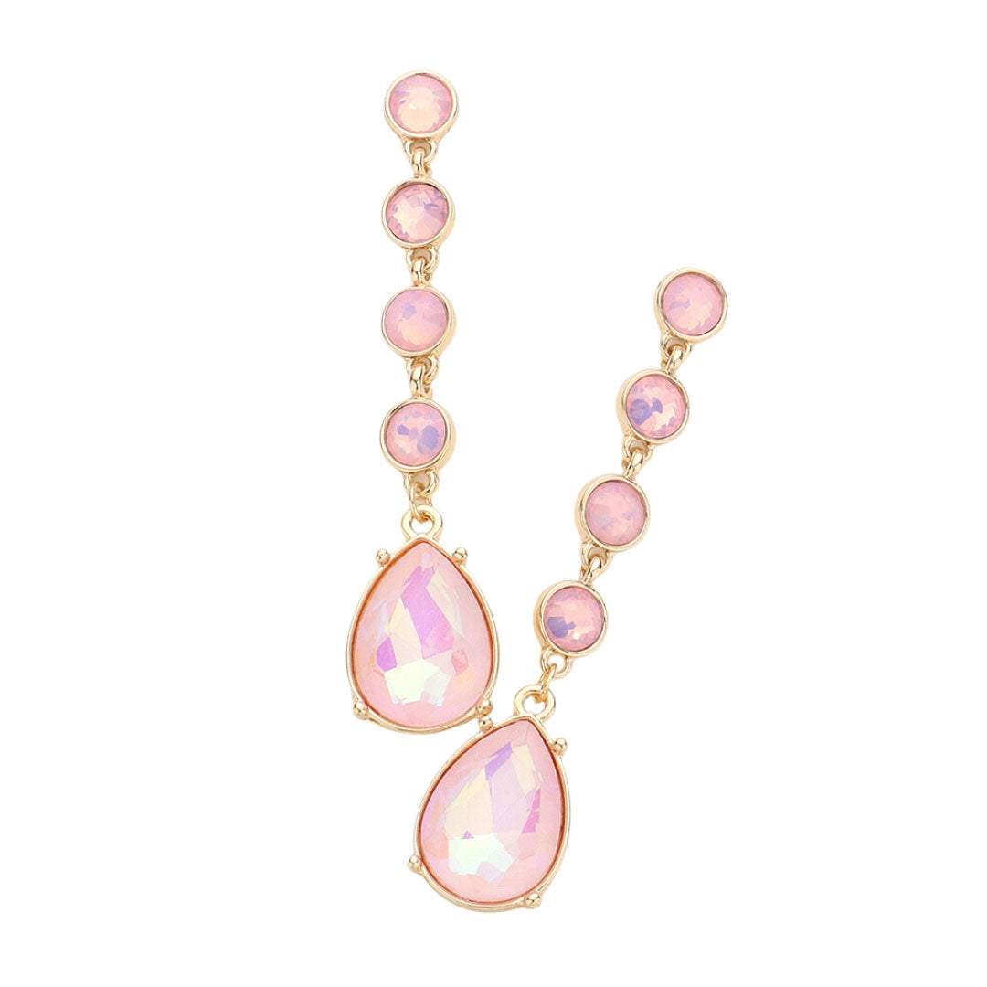 Round Teardrop Stone Link Dangle Evening Earrings - Madeline Love - Flyclothing LLC