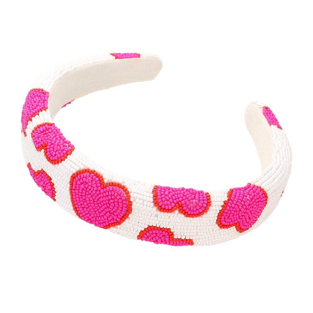Seed Beaded Heart Patterned Padded Headband - Madeline Love - Flyclothing LLC