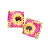 Sunflower Printed Square Stud Earrings - Madeline Love - Flyclothing LLC