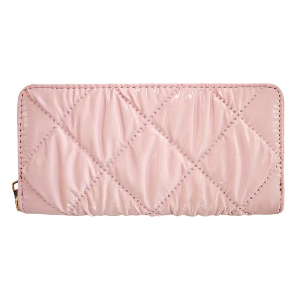 Shiny Faux Leather Padded Wallet with Wristlet - Madeline Love - Flyclothing LLC