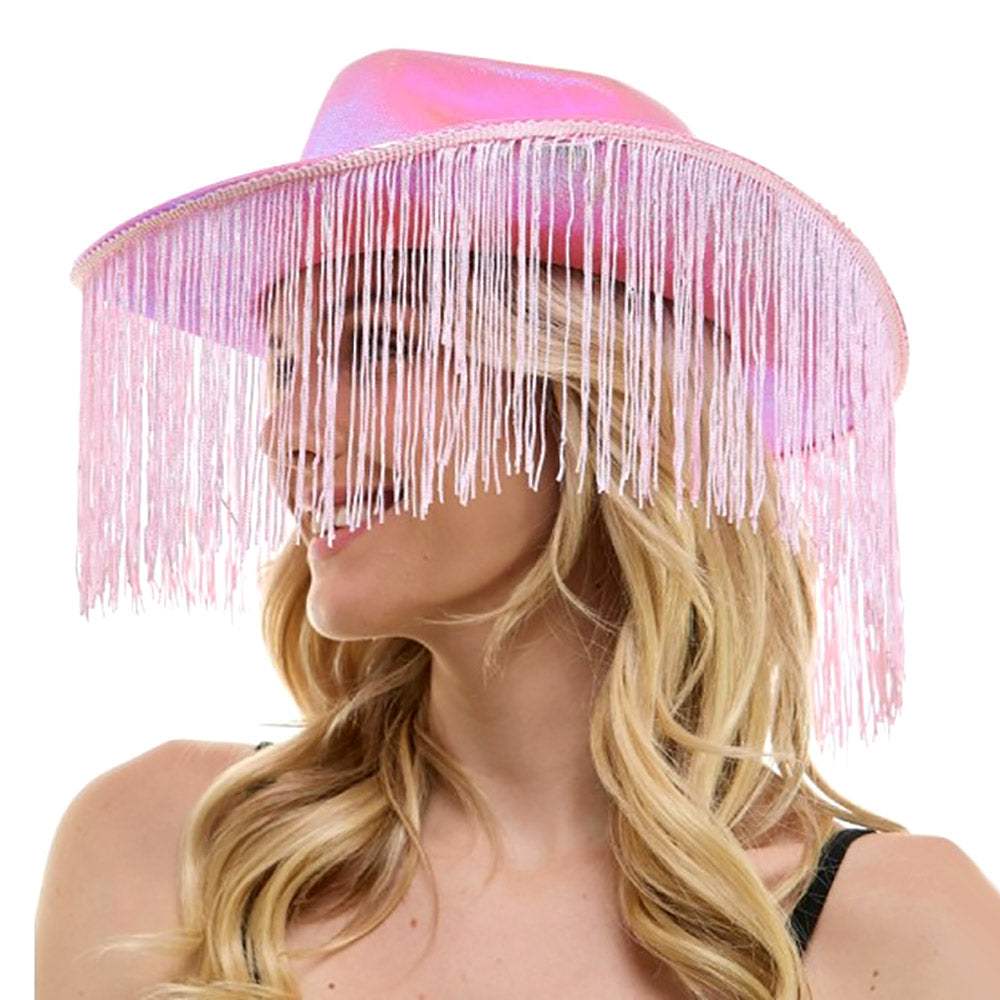 Shiny Western Cowboy Hat with Fringe - Madeline Love - Flyclothing LLC