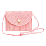 Solid Color With Pearl Button Straw Micro Crossbody Bag - Madeline Love - Flyclothing LLC
