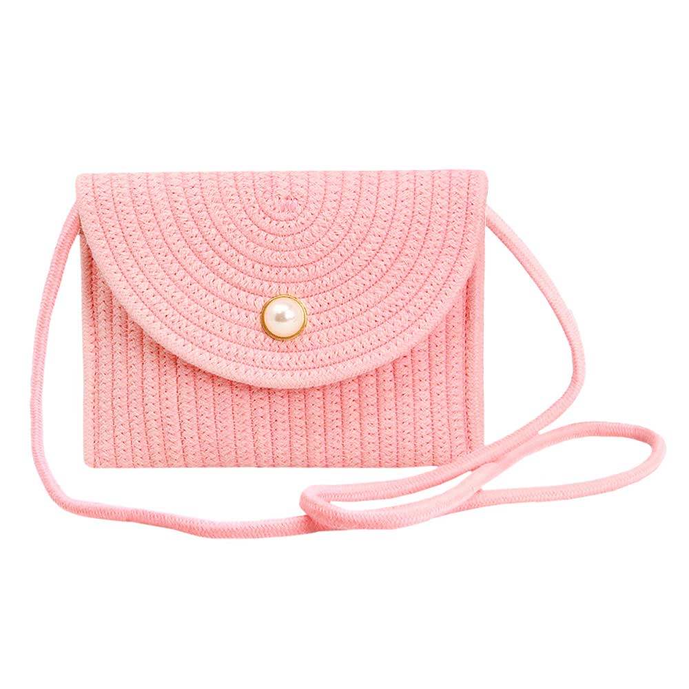 Solid Color With Pearl Button Straw Micro Crossbody Bag - Madeline Love - Flyclothing LLC
