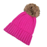 Solid Knit Faux Fur Pom Pom Beanie Hat - Madeline Love - Flyclothing LLC
