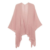 Solid Knitted Mesh Trimmed Ruana - Madeline Love - Flyclothing LLC