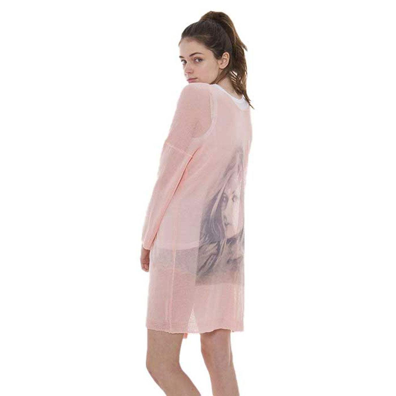 Solid Portrait Print on Back Cardigan - Madeline Love - Flyclothing LLC