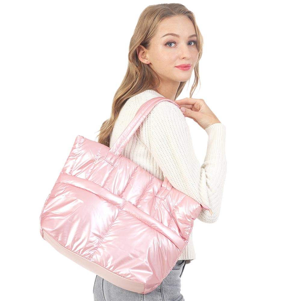 Solid Puffer Tote Shoulder Bag - Madeline Love - Flyclothing LLC
