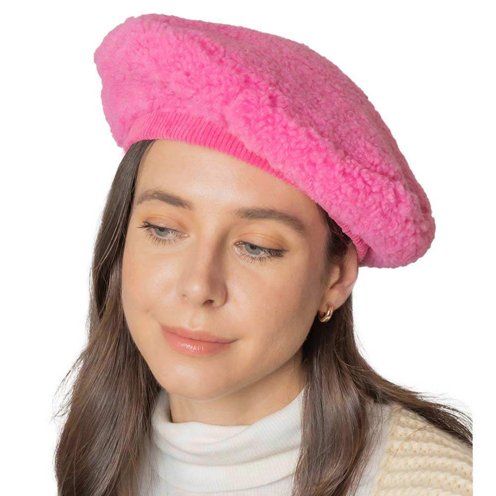 Solid Sherpa Beret Hat - Madeline Love - Flyclothing LLC