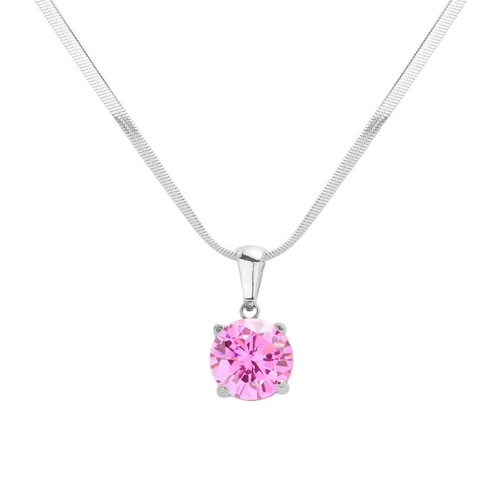 Stainless Steel CZ Round Pendant Necklace - Madeline Love - Flyclothing LLC