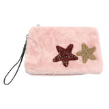 Star Patches Fuzzy Faux Fur Wristlet Clutch Bag - Madeline Love - Flyclothing LLC