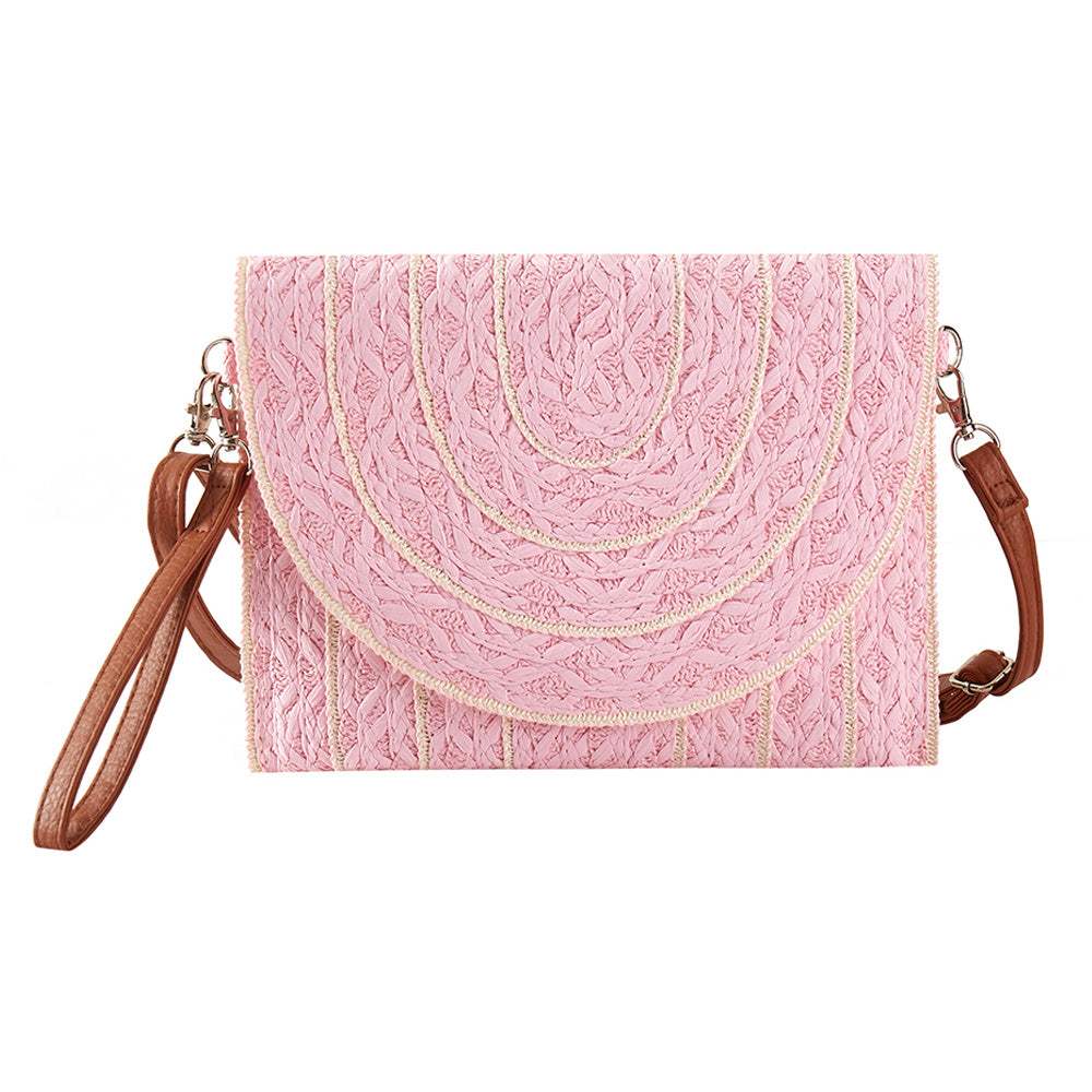 Stitch Detailed Straw Crossbody Bag - Madeline Love - Flyclothing LLC