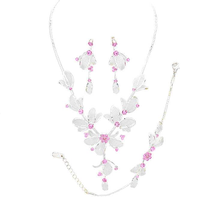 Stone Accented Metal Mesh Petal Jewelry Set - Madeline Love - Flyclothing LLC