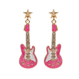 Stone Embellished Glittered Enamel Guitar Dangle Earrings - Madeline Love - Flyclothing LLC