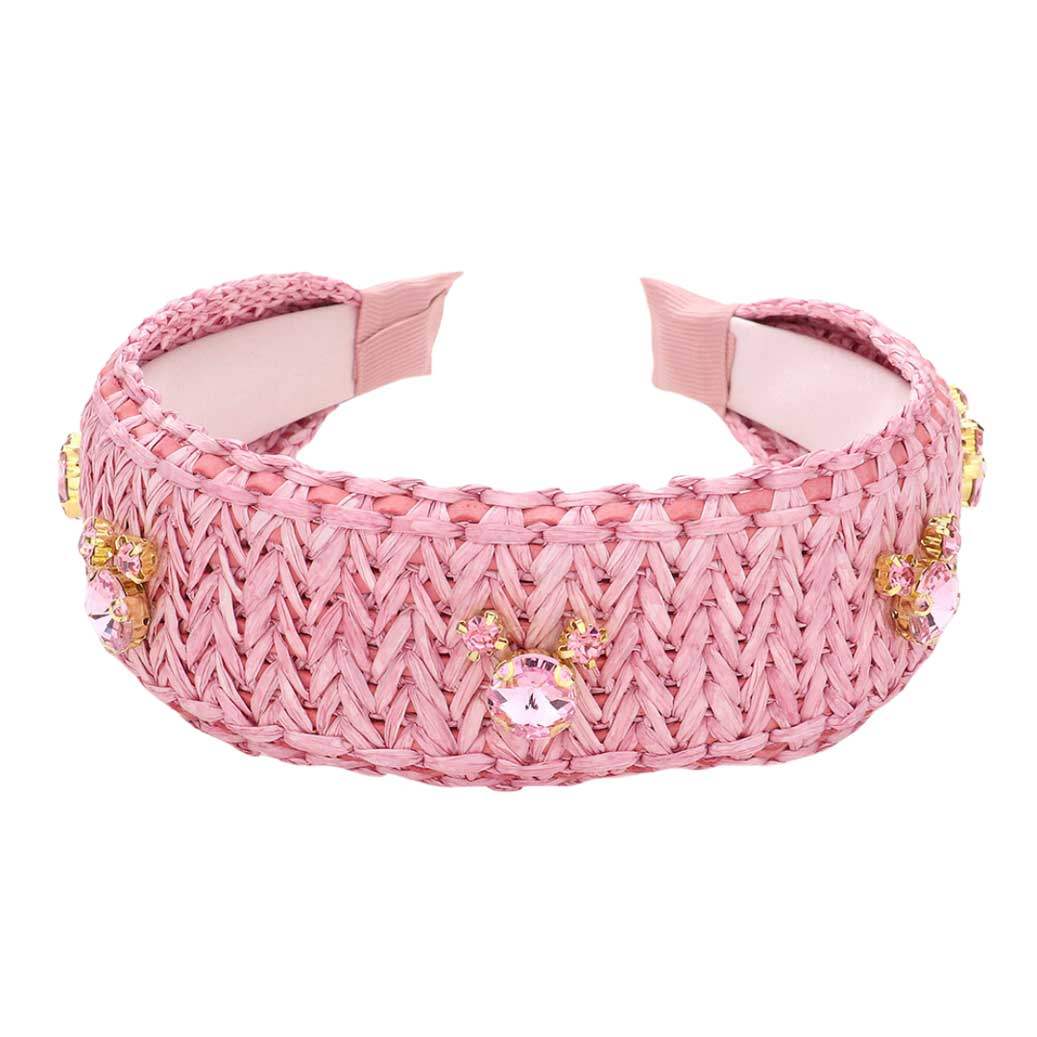 Stone Embellished Woven Straw Headband - Madeline Love - Flyclothing LLC