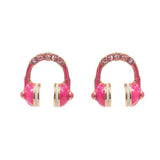 Stone Paved Enamel Headphone Stud Earrings - Madeline Love - Flyclothing LLC