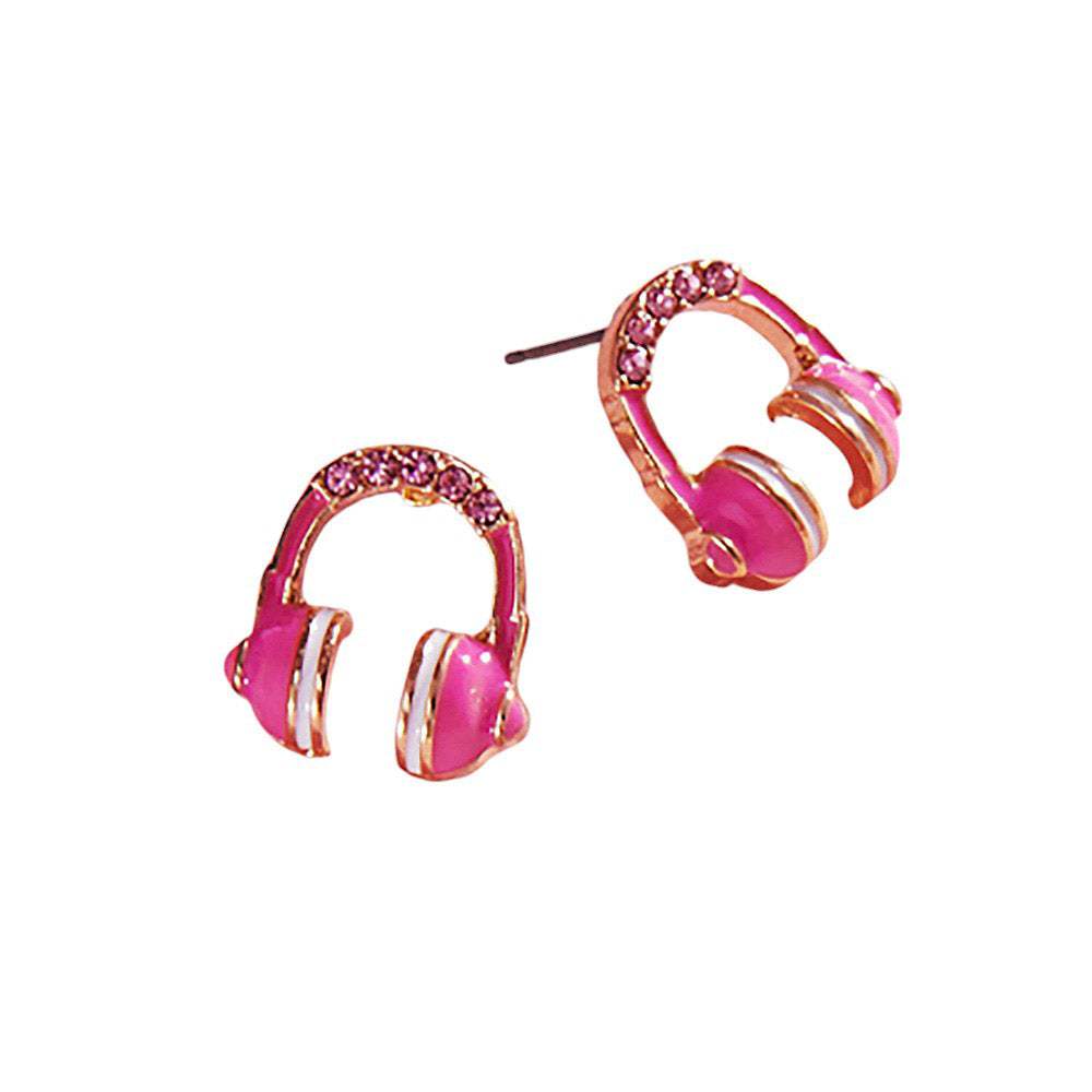 Stone Paved Enamel Headphone Stud Earrings - Madeline Love - Flyclothing LLC