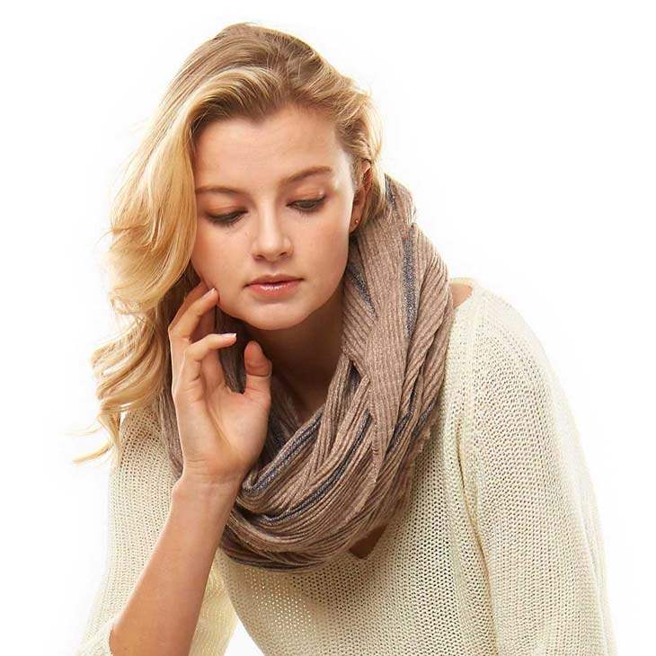 Stripe Textured Boucle Infinity Scarf - Madeline Love - Flyclothing LLC