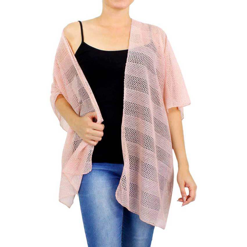 Striped Net Cover Up Kimono Poncho - Madeline Love - Flyclothing LLC