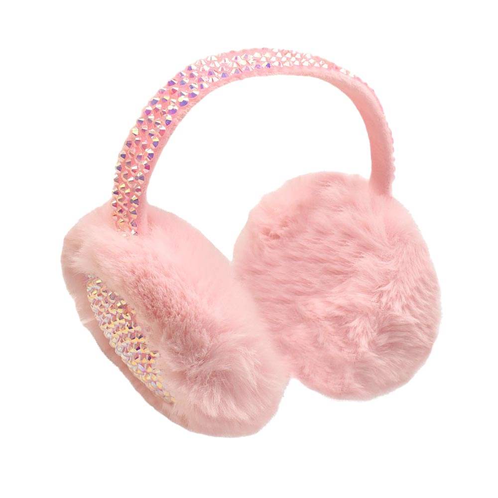 Studded Fluffy Plush Fur Foldable Earmuff - Madeline Love - Flyclothing LLC