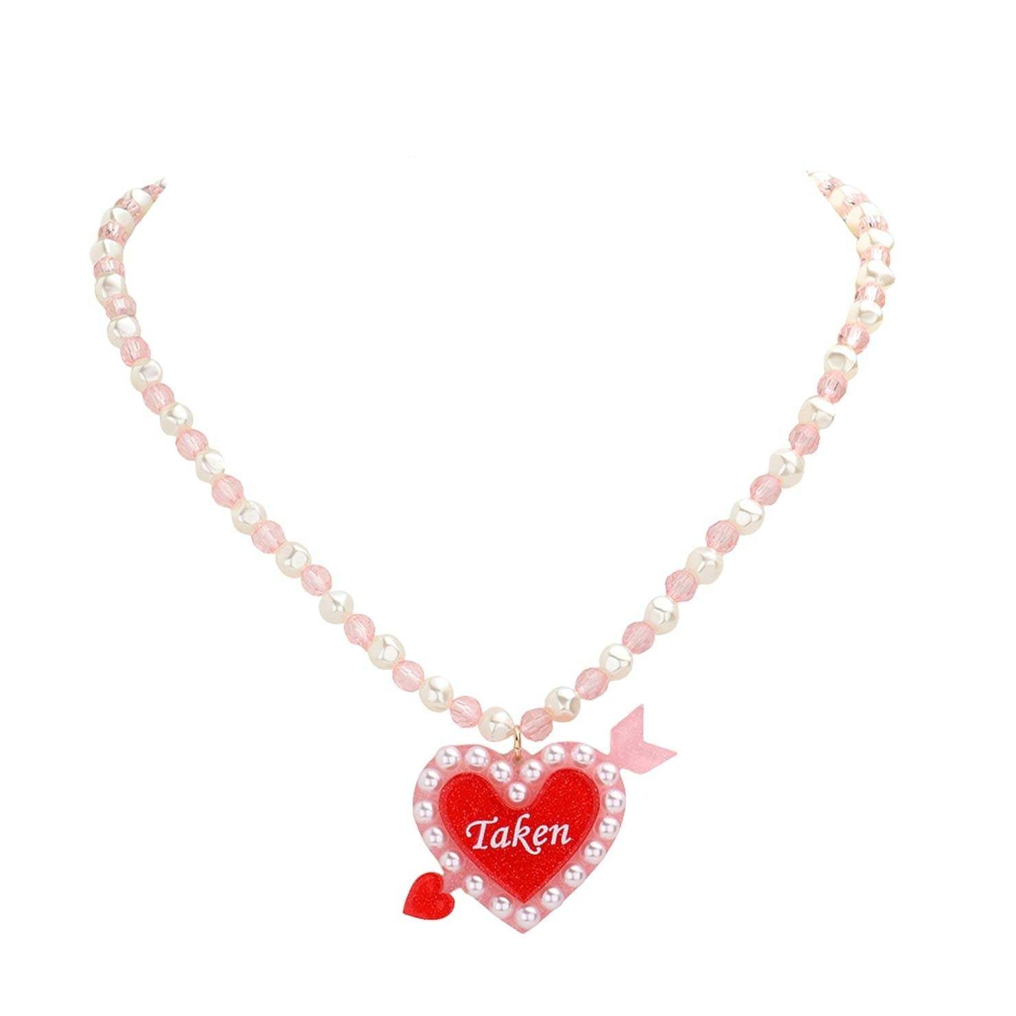 Taken Message Glittered Heart Arrow Pearl Beaded Necklace - Madeline Love - Flyclothing LLC