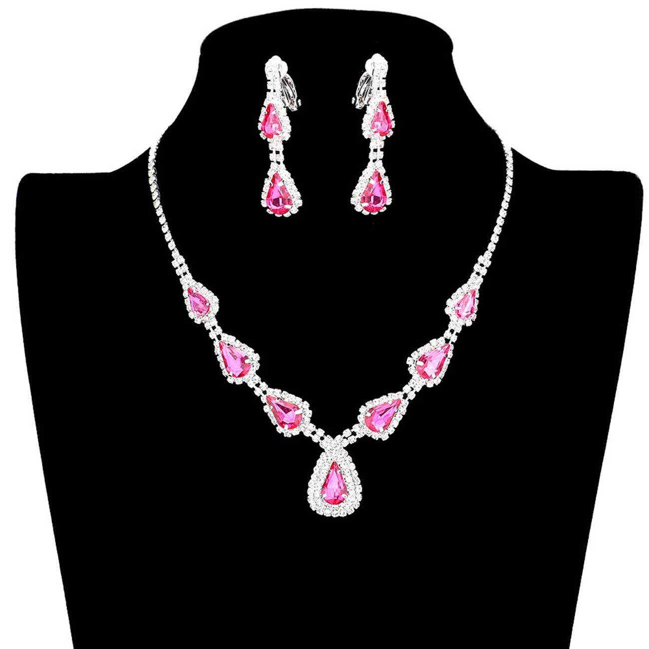 Teardrop Stone Accented Rhinestone Pave Necklace - Madeline Love - Flyclothing LLC