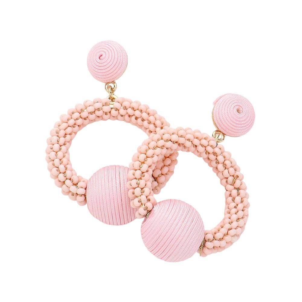 Thread Wrapped Ball Accented Beaded Open Circle Earrings - Madeline Love - Flyclothing LLC