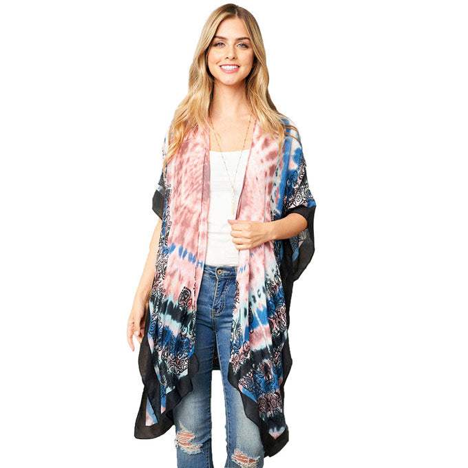 Tie Dye Boho Printed Cover Up Kimono Poncho - Madeline Love - Flyclothing LLC