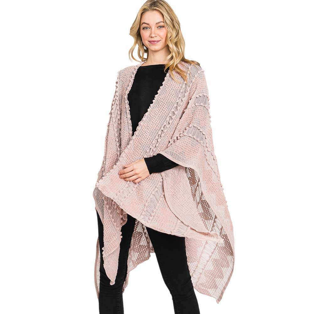 Tiny Pom Pom Embellished Crochet Ruana Poncho - Madeline Love - Flyclothing LLC
