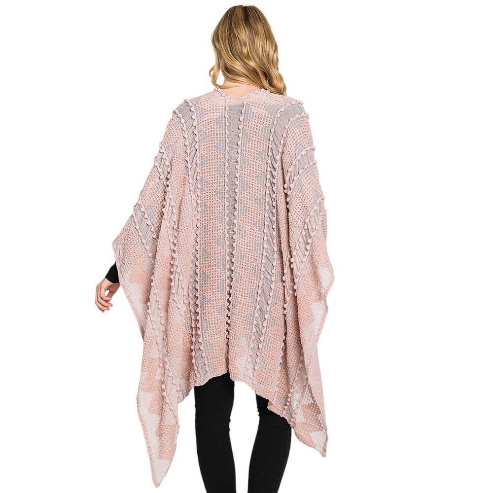 Tiny Pom Pom Embellished Crochet Ruana Poncho - Madeline Love - Flyclothing LLC