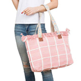 Top Fringe Pointed Check Patterned Tote Bag - Madeline Love - Flyclothing LLC