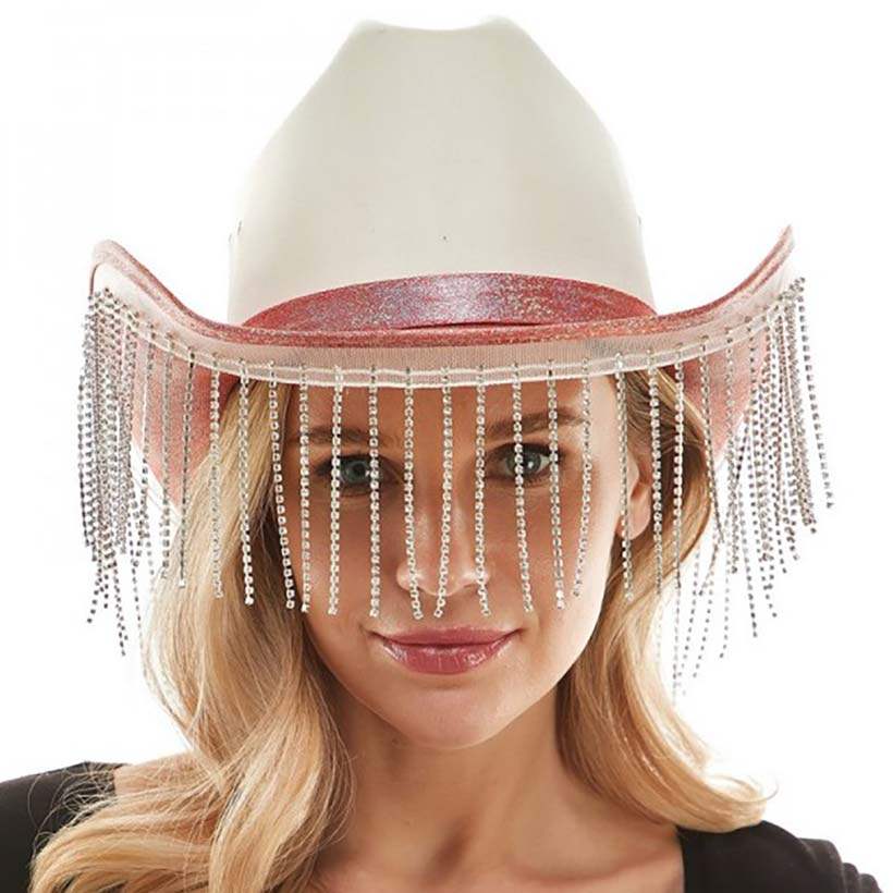 Trendy Rhinestone Fringe Glittered Cowboy Hat - Madeline Love - Flyclothing LLC