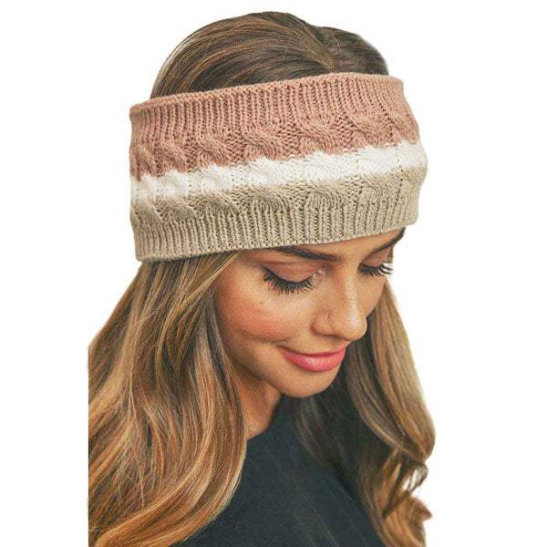 Triple Colored Cable Knit Fleece Headband Earwarmer Earmuff - Madeline Love - Flyclothing LLC