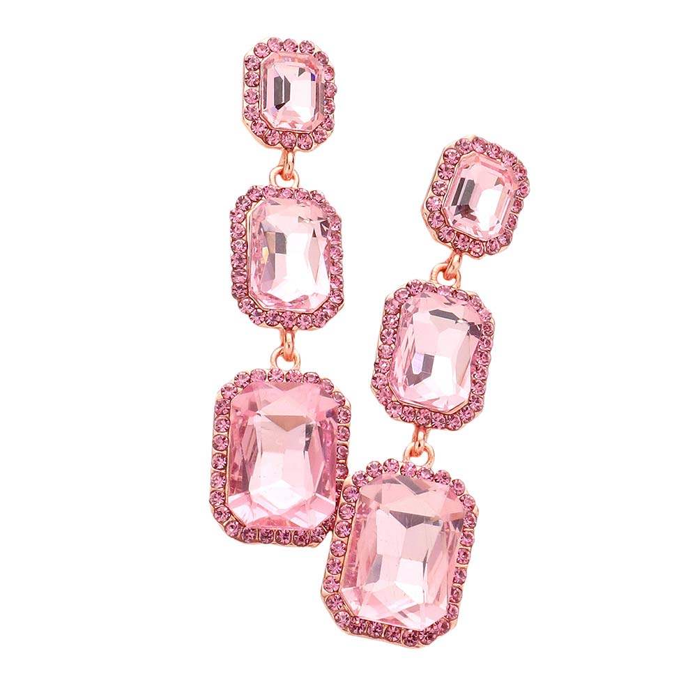 Triple Emerald Cut Stone Link Dangle Evening Earrings - Madeline Love - Flyclothing LLC