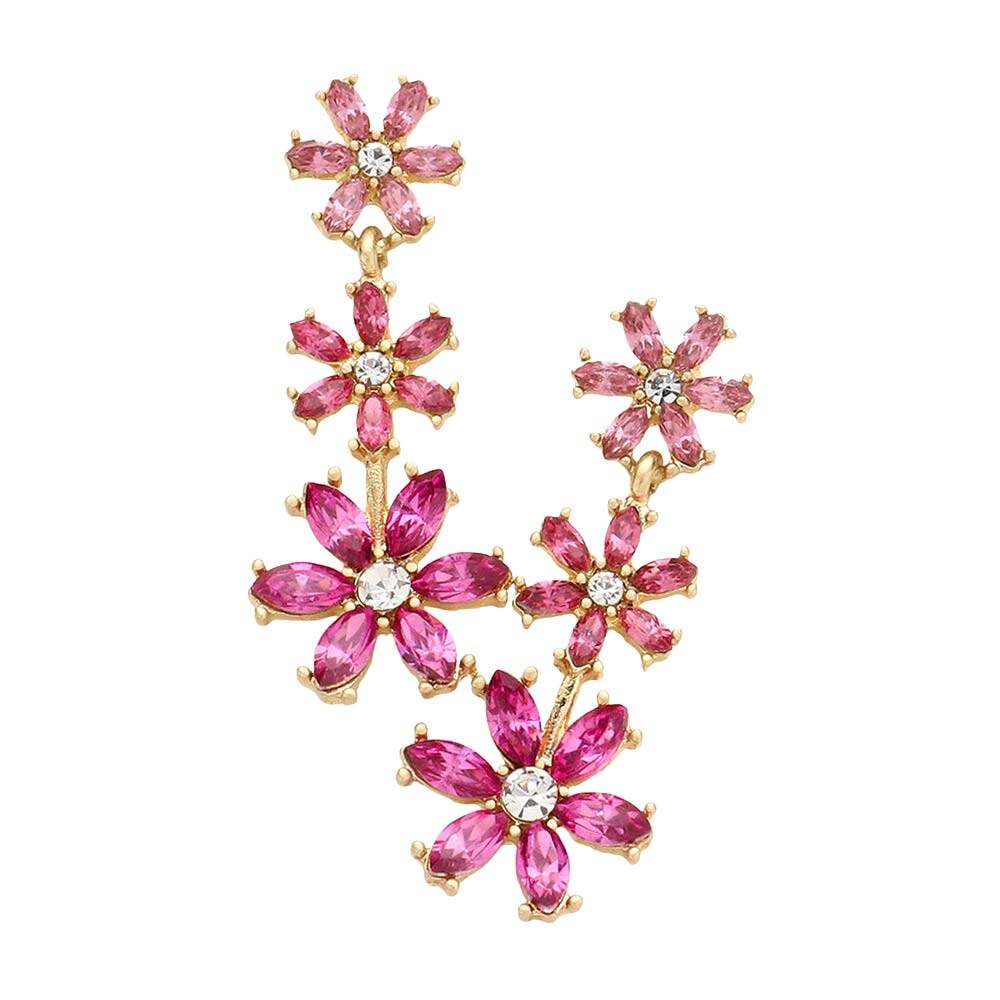 Triple Flower Link Dangle Evening Earrings - Madeline Love - Flyclothing LLC