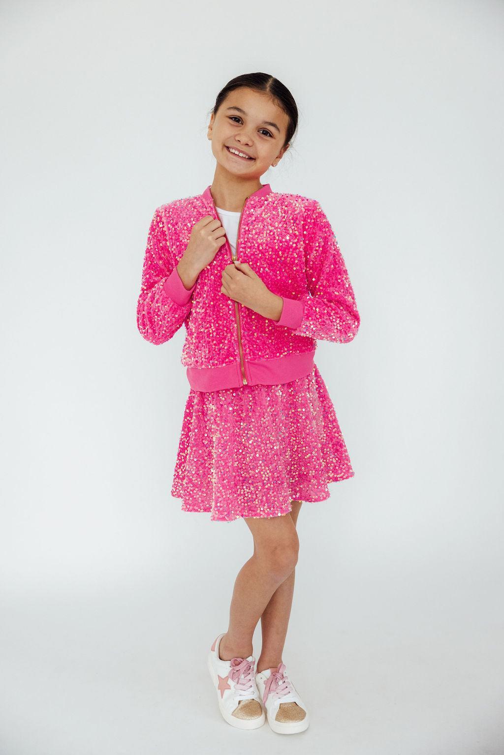 Pink Velvet Sequin Twirl Skort