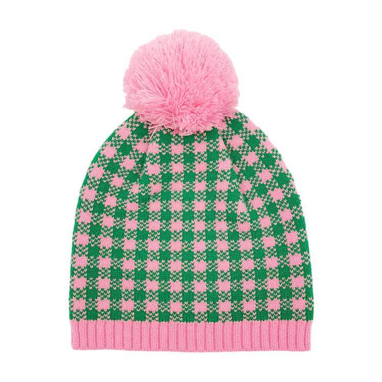 Check Patterned Pom Pom Beanie Hat - Madeline Love - Flyclothing LLC
