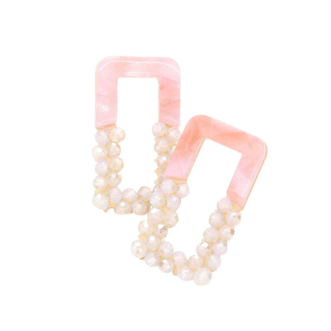 Celluloid Acetate Faceted Beaded Open Rectangle Earrings - Madeline Love - Flyclothing LLC