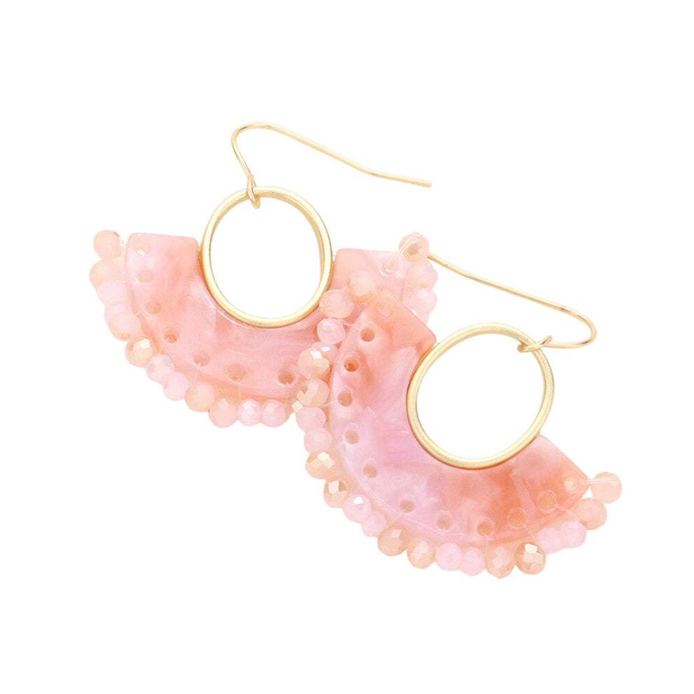Half Round Celluloid Acetate Faceted Bead Trimmed Earrings - Madeline Love - Flyclothing LLC