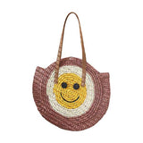 Smile Pointed Color Block Straw Round Shoulder Bag - Madeline Love - Flyclothing LLC